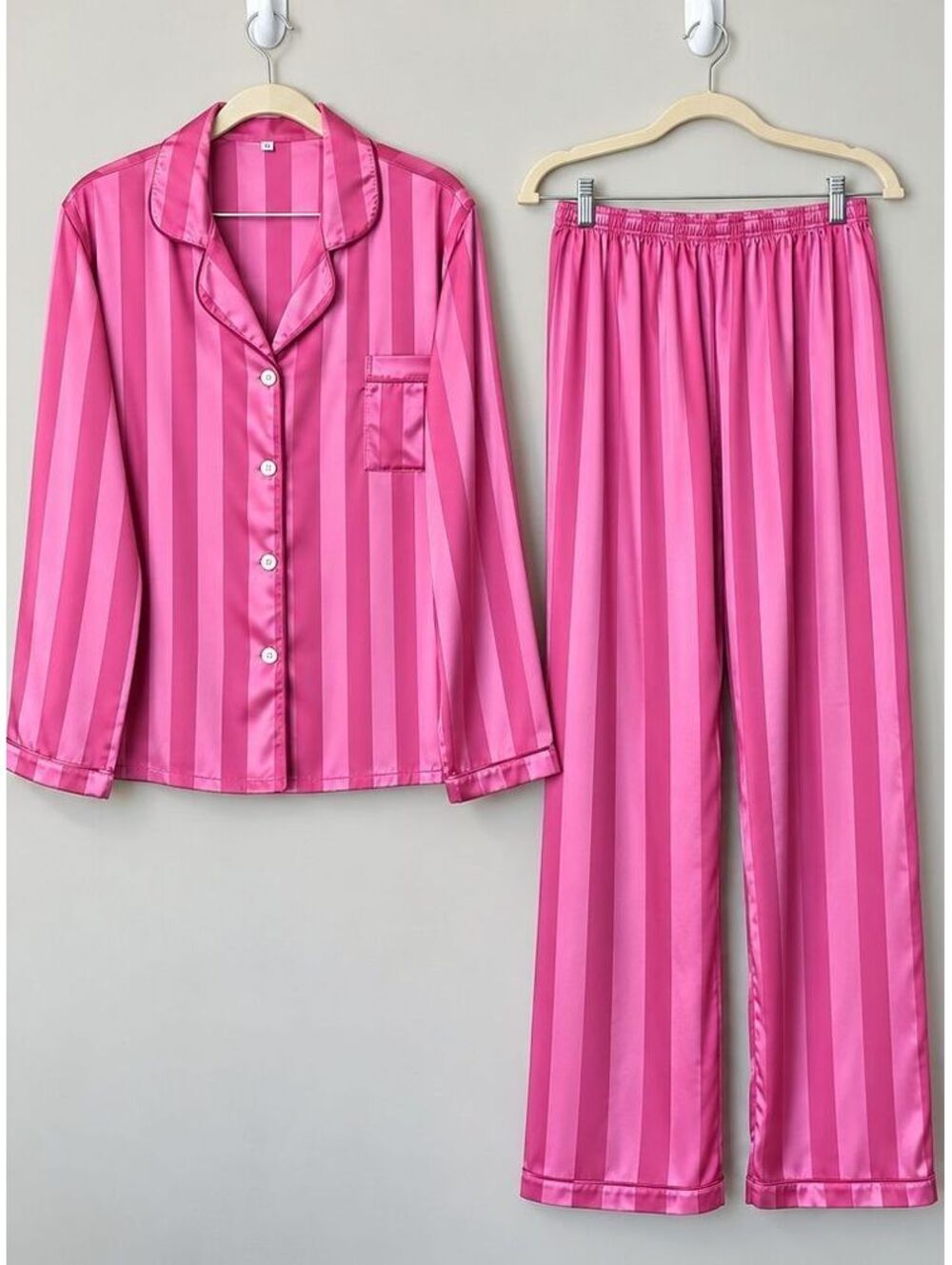 Pink Satin Striped Pajama Set